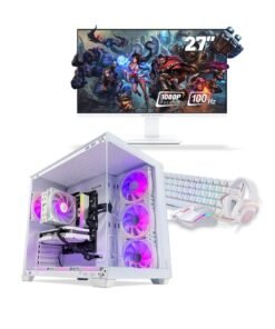 Game Sekret Pro Gaming PC Bundle - Intel Core i5-14400F | GPU Option: GeForce RTX 3060/5050/5060/5060Ti | 16GB DDR5 RAM-1TB NVMe SSD | Air Cooler-H610 MB-650W 80+ PSU | 27" FHD Monitor-Keyboard-Mouse-Mousepad-Headset | WiFi-Bluetooth-Windows 11 Pro | Game Sekret Desktop Computer Combo | 1 Year Warranty white