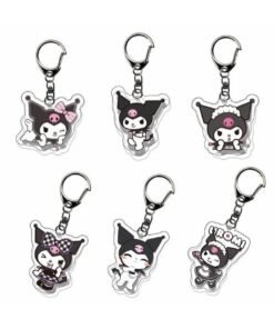 Sanrio 6pcs/set Cute Cartoon Kuromi Keychain Holder Key Chain Car Keyring Mobile Phone Bag Hanging Jewelry Kids Gifts Cinnamoroll Melody Pendant