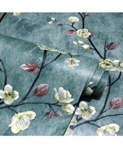 Anna 45*5M Dark Green PVC 3D Embossed Flower Pattern Self-Adhesive Wallpaper for Home Decor