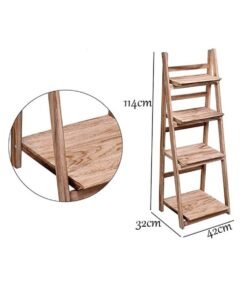 FFD 4-Tier Foldable Wooden Ladder Shelf Multi-Functional Storage Rack & Organizer No Assembly, Portable Design for Books, Plants, Décor