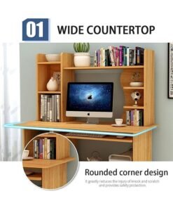 Computer Desk with Drawers, Writing Desk with Bookshelf Layer, Home Office Study Desk, Computer Table Work Desk Corner Desk with Bookshelf - Image 4
