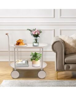 Alternative view of XiuWoo 2-Tier Rolling Cart with Handle, Utility Bar Cart Serving Cart with Wheels Snack Cart, Storage Organizer Cart Sofa Side Table for Home Kitchen Car, White