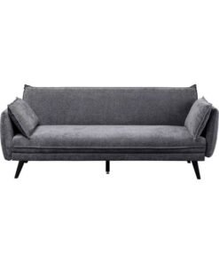 NEO FRONT FURNITURE Sofa Bed SP357 – 3-Seater Convertible Sofa & Couch with Armrests, Grey/Charcoal Fabric, Solid Wood Frame & Metal Legs