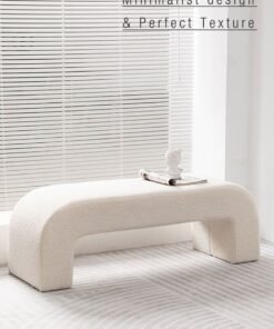 Merry Moments Boucle Bench Seat Vanity Bench Entryway Bench End of Bed Bench Door Seat Decorative Footstool for Entryway Living Bedroom Study Retail White Colour H43xL120xW40 cm