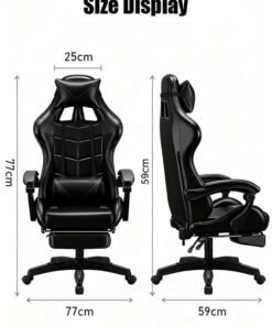 Alternative view of rayze Ergonomic gaming chair, gaming chair, computer chair, adjustable height, PU leather, high back, lumbar support, comfortable armrests with neck and lumbar massage support, 360° rotation, suitable for office or gaming (black)