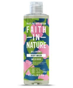 Faith in Nature 99.5% Natural Origin Faith In Nature Balancing Body Wash Wild Rose With Organic Oat, Limeflower and Elderberry for healthy skin 100% Recycled & Recyclable Bottle Certified B Corporation Cruelty-Free International Vegan 400ml e 13.5 fl. oz