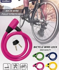 Toshionics Heavy Duty 80cm Bicycle Lock Cable Anti-Theft Security Bike Lock for Scooter, Cycle, Baby Stroller, E-Bike, Motorcycle, Gate & Outdoor Use Alloy Lock Buckle with HDPE Coated Steel Wire (T114631)