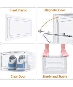 BaytEasy Magnetic Transparent Shoe Organizer, Stackable Shoe Storage Box Set, Universal for Men & Women, Portable Shoe Cabinet Rack (Transparent 6 Tier） - Image 3
