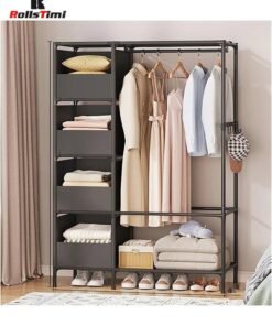 RollsTimi  Portable Wardrobe Closet Thick Steel Pipe Clothes Closet with Hanging Rod and Closet Storage, Clothing Storage Cabinet Closet Organizer for Bedroom,170x45x105cm