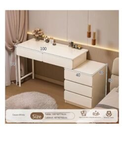 Cream White Bedroom Vanity Table, Makeup Table with 5 Swappable Drawers, Adjustable Size Dressing Desk for Girls' Bedroom - Multifunctional as Bedside Table, Study Desk & Learning Table,100*40*60cm(SZY100)
