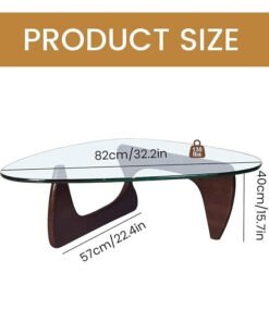 Garlo Triangle Coffee Table in Walnut Mid Century Modern Solid Wood Base and Triangle Clear Glass Coffee Table for Living Room Low Minimalist Tea Table Coffee Tables