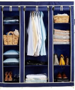 GRAZIA Multi-Purpose Portable Foldable Wardrobe Cabinet Almirah Collapsible Storage Baby/Kids/Adult Side Pockets Fabric for Home Bedroom (Blue; 170x140x45 cm)