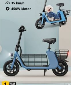 Wind Horse C2 Cargo Electric Scooter 450W Motor, 35KM/H Speed, 36V 8Ah Battery, 25–30KM Range, Aluminum Alloy Frame, Dual Disk Brakes, Large Front and Rear Storage Baskets, 12-Inch Tires – Ideal for Delivery, Commuting and Urban Rides