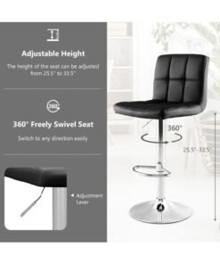 Bar Stools, Adjustable PU Leather Swivel Bar stools, Modern Counter Stools with Back and Footrest, Counter Height Bar stools for Bar, Kitchen and Dining Room(Black,YK-9109) - Image 3