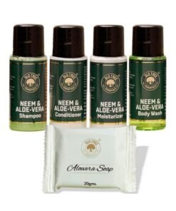 Old Tree Aloe Neem Hotel Toiletries Kit (Total 125 Pcs) - Shampoo 25Pcs, Conditioner 25Pcs, Bath Gel 25Pcs, Moisturizer 25Pcs And Glycerin Soap 25Pcs - Travel Size Toiletries Kit For Hotel Amenities