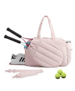 Oasisgalore Tennis Gym Bag Holds 2 Rackets with Shoe Compartment for Women，Sports Duffle fits up to 15.6" Laptop for Gym, Travel（Pink）