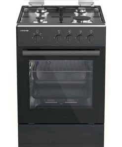 Krome 50x50 Gas Cooker, Full Safety with 4 Burners & Gas Oven, Stainless Steel Top, Glass Lid, Enamel Pan Support, Flame Failure Device KR-CR5050FS black