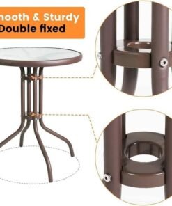 Harmony Home Stylish Round Patio Table with Tempered Glass Top – Durable Rust-Resistant Metal Frame, Weather-Resistant Outdoor Dining & Coffee Table for Garden, Balcony, Deck, Patio & Backyard (Brown) - Image 4
