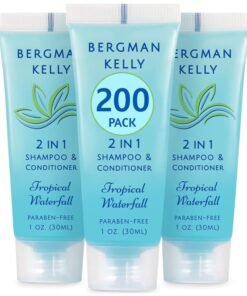 Bergman Kelly  Travel Size 2 in 1 Shampoo  Conditioner  1 fl oz 200 PK Tropical Waterfall  Delight Your Guests wInvigorating  Refreshing Shampoo Amenities  Small Hotel Toiletries in Bulk