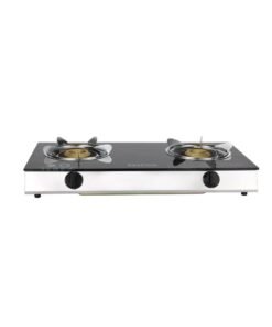 KRYPTON Double-burner Gas Burner with Tempered Glass |Auto-Ignition | Stainless Steel Frame and Tray & Comfortable Knobs | Low Gas Consumption | Perfect for All Types of Kitchen| KNGC6571 Black