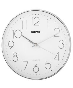 GEEPAS Non-Ticking Numeral Wall Clock with Glass Cover | 3D Silver Dial, Large Font Numeral Clock | Round Decorative Wall Clock for Living Room, Bedroom, Kitchen