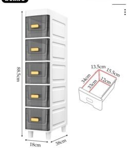 DUNISO 5 Tier Plastic Drawer Storage Cabinet, Vertical  Narrow Storage Cabinets With Drawers, Clothes/Toys Storage Box Cabinet, Multifunctional Organizer Unit for Bedroom Gap, Bathroom, Hallway, Entryway, Kitchen, Closets,Toys