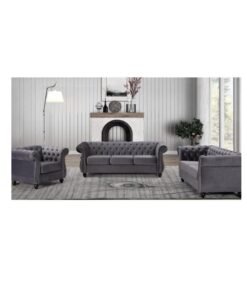 Maharat Al Bahar MAB FURNISHINGS Luxury Velvet Tufted Sofa Set - 3 Seater, 2 Seater, and 1 Seater for Living Room, Hallways, Offices, Bedroom (Grey)"