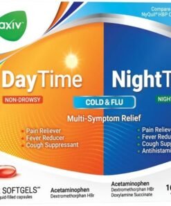 AXIV Day  Night Cold  Flu Medicine Combo Pack Softgels Daytime  Nighttime Relief for Headache Fever Sore Throat Minor Aches  Pains  Cough 48 Softgels