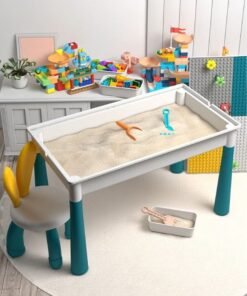 XiuWoo Kids Multi-Functional Educational Study Block Table and Multi Activity Building Storage Organizer with Chair