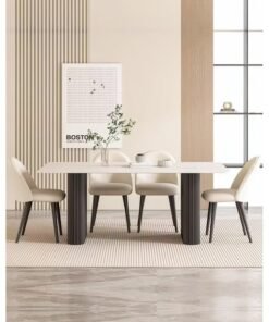 Alternative view of Raffine Multipurpose Use Modern Luxury Design Spacious Rock Slab Tabletop Computer Desk Laptop Table Working Table Durable Sturdy Carbon Steel Base Workstation Dining Table for Kitchen Living Room Home Office 120x60x75 cm