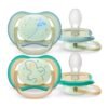 Philips Avent Soother Ultra Air Nighttime 0-6M For Boys, 2 Pieces | No.1 Brand Recommended by Moms Worldwide | Glows in the dark |Light |Breathable |BPA free |Orthodontic with Sterilization Case