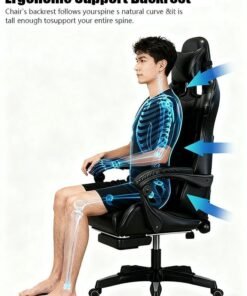 rayze Ergonomic gaming chair, gaming chair, computer chair, adjustable height, PU leather, high back, lumbar support, comfortable armrests with neck and lumbar massage support, 360° rotation, suitable for office or gaming (black) - Image 3