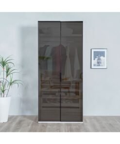 DANUBE HOME Defne 1 Meter Wardrobe Extra Sturdy Closet Clothes Storage Cupboard Modern Design Space Saving Cabinet For Bedroom 102x61x230Cm Cream/Black