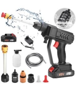Fixer 48V Cordless Portable Pressure Washer with 2 Batteries – High Power Car Wash Gun for Cars, Bikes, Floors & Gardens, 5m Hose, Black