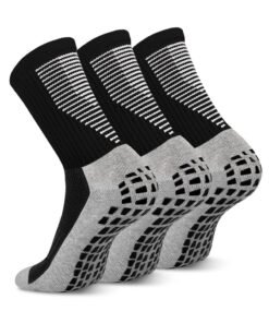 SANMUGEED 3 Pairs Grip Socks Football Men Women Anti Slip Sports Grip Socks Breathable Anti Blister Rubber Pads Non Slip Basketball Socks Athletic Grippy Socks For Soccer Running Hiking Boxing Rugby