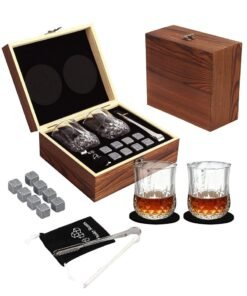HomarKet Whiskey Glass Gift Set for Men Dad - Whiskey Glass Set of 2 - Bourbon Whiskey Stones Wood Box Gift Set - Includes Crystal Whisky Glasses, Chilling Rocks, Slate Coasters for Scotch Wisky Burbon Gifts