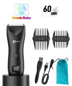 Reva Waterproof Electric Body Trimmer for Men, Groin and Body Grooming, Low Noise  Ceramic Blades Wet/Dry Shaver with Head Spotlight