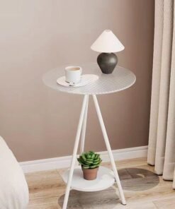 Raffine 2-Tiers Modern Design End Table Round Side Table with Tempered Glass Top and Metal Legs Small Accent Table Snack Tray Table for Living Room Bedroom 40x59 cm