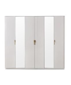 DANUBE HOME Lintell 6 Door Wardrobe Sturdy Closet Clothes Storage Cupboard Modern Design Space Saving Swing Door Cabinet For Bedroom L240.4xW60xH215cm - Cream