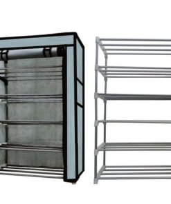 GlowSilk Multipurpose 5 Tier 100GSM Dustproof Fabric Cover Metal Wardrobe for Home, Office & Storage Room-Grey (DIY)