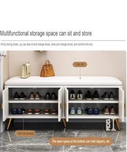 Wooden Shoe Bench, Modern Shoe Cabinet with Storage and Leather Cushion Seat for Shoe Changing and Shoe Organizer, For Home Entryway Hallway Bedroom Living Room, (White) - Image 3