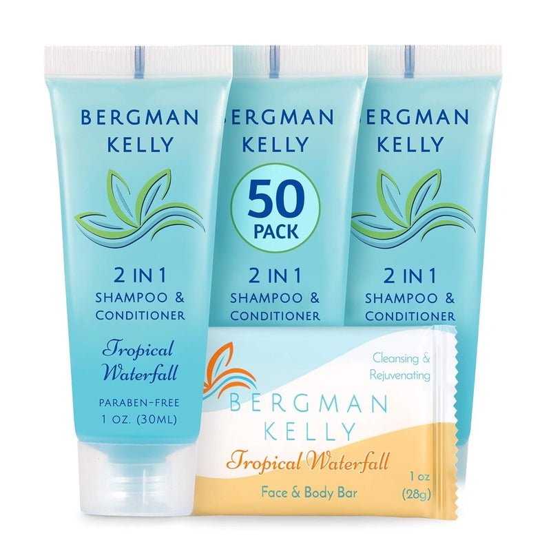 BERGMAN KELLY Rectangle Soap Bars 2in1 Shampoo Conditioner 2Piece Set Tropical Waterfall 1 oz ea 100 pc Delight Your Guests with Revitalizing Refreshing Sanitary Toiletries Hotel Amenities