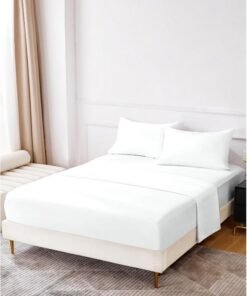Noon East Super King Size 4Pc Fitted Sheet Set | Soft Microfiber Material | Bright White Color | 1 Fitted Sheet 200 X 200 Cm With 40 Cm Deep Pocket, 1 Flat Sheet 280 X 280 Cm, 2 Pillow Cases 50 X 100Cm | Suitable For Super King Size Mattress