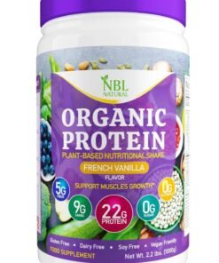 NBL Natural Plant Based Organic Protein Powder, Vegan, Non-Dairy, Gluten Free, Lactose Free, No Sugar Added, French Vanilla, 2.2 lb, 25 Servings