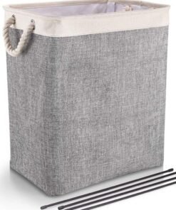 HomarKet Laundry Basket with Handles and Brackets Large Tall Hamper Collapsible Washing Bin Built-in Lining for Bedroom Dorm Toy Clothing Storage (Beige and Grey)
