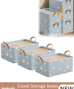 DUNISO 3 Pieces Fabric Closet Storage Organizer Set Foldable Clothes Boxes Large Capacity Wardrobe Stackable Closet Drawer with Handle for Leggings Stockings Socks Underwear