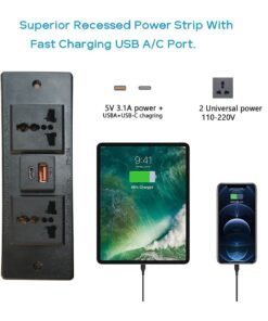 Mahmayi Black BS01 Desktop Socket with USB A/C Port for Office, Home, and Meeting Room 17 cm