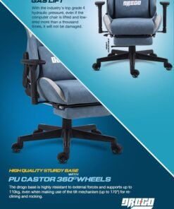 DROGO Ergonomic Gaming Chair with Adjustable Seat, 3D Armrest, Fabric Material, Computer Chair with Head & Massager Lumbar Pillow Video Games Chair Home Office Chair with Recline Back Footrest Blue