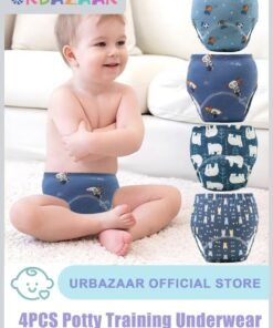URbazaar Baby Potty Training Underwear for Boys and Girls, 4 Pack Absorbent Training Pants for Toddlers with Printed Reusable Cotton Toilet Training Pants for 12-18kg Kids (2-4 Years)
