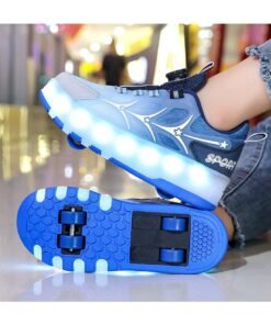 KGL BROSISS Children’s Double-Wheel Light-Up Roller Skates – Boys' Adjustable Skating Shoes with LED Wheels – 2-in-1 Sneakers for Kids, School, Outdoor Fun